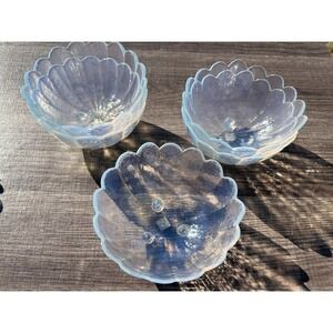 Vintage‎ White Pearly Glass Dessert Side Bowls 5 With Feet Handmade Thailand
